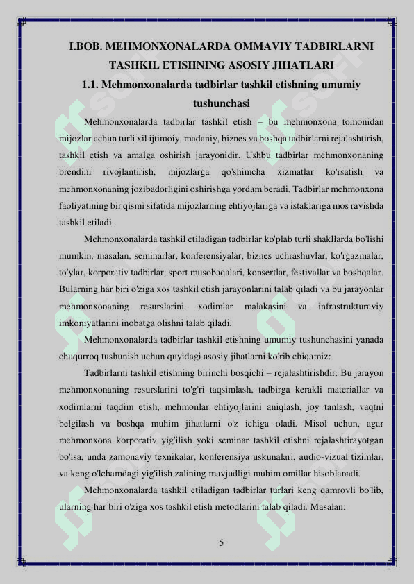 Mehmonxonalarda tashkil etiladigan ommaviy tadbirlarning oʼziga xosligi 5