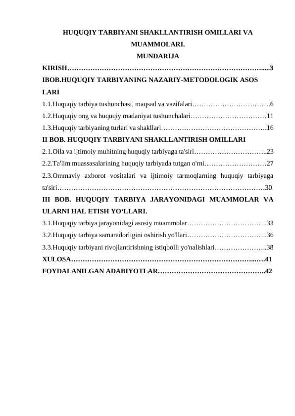 HUQUQIY TARBIYANI SHAKLLANTIRISH OMILLARI VA MUAMMOLARI.