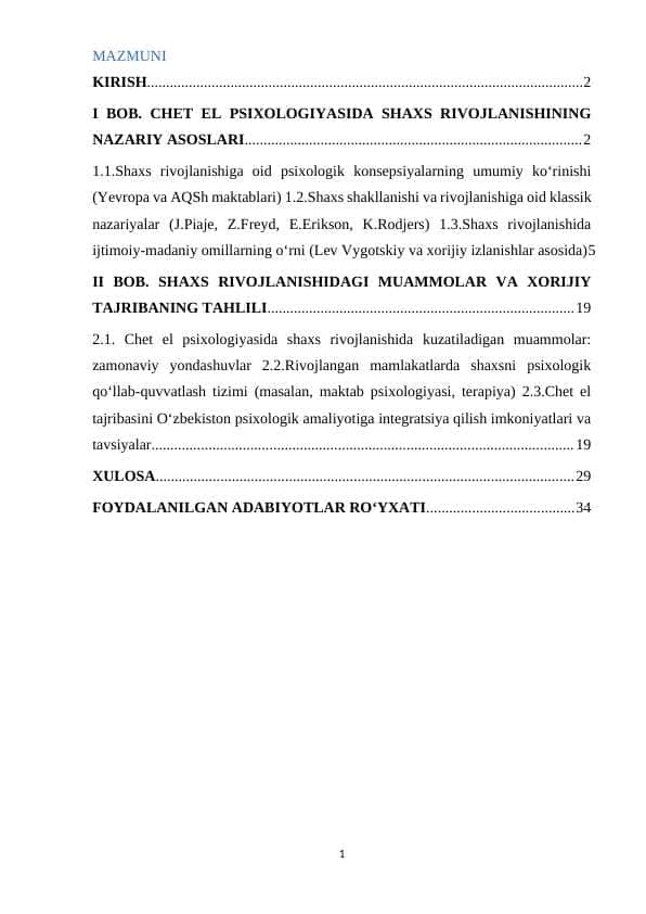 chet el psixologiyasida shaxs rivojlanish muammosi
