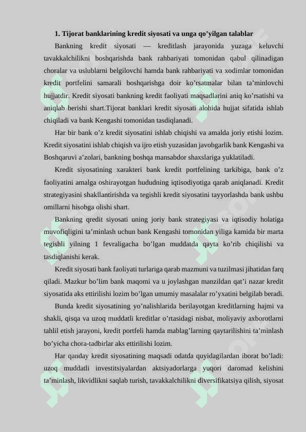 Tijоrat banklarining kredit siyosati va uning mazmuni 2