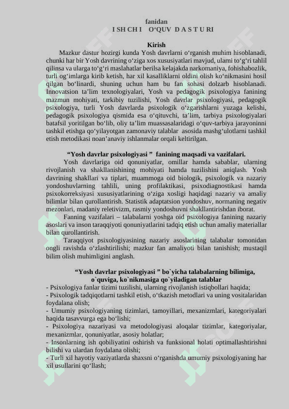YOSH DAVRLAR PSIXOLOGIYASI FANIDAN O'QUV-USLUBIY MAJMUA 3