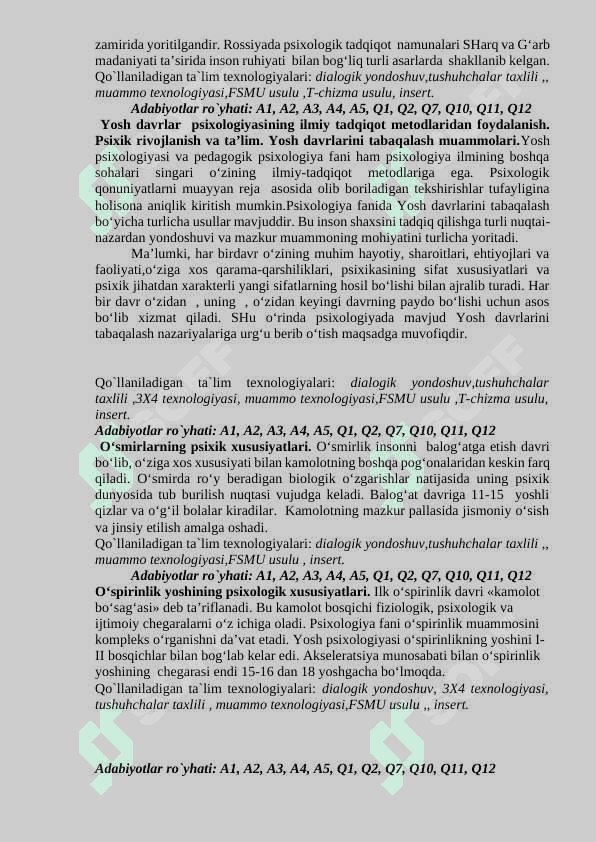 YOSH DAVRLAR PSIXOLOGIYASI FANIDAN O'QUV-USLUBIY MAJMUA 7