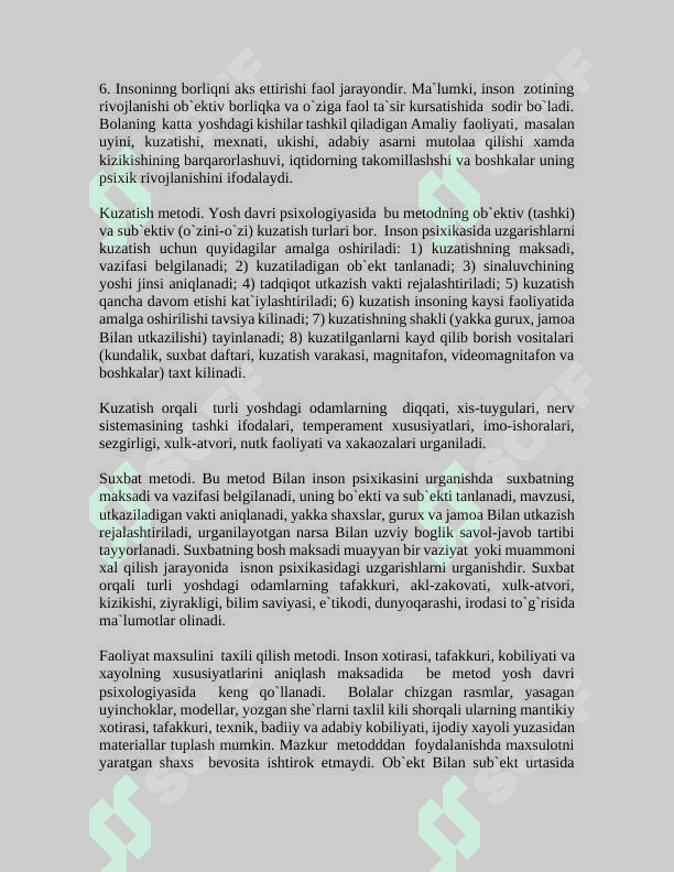 Yosh davrlari psixologiyasi  fanining tadqiqot sohasi va muammolari 7