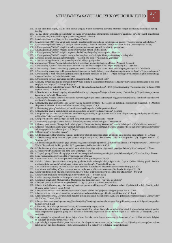 Adabiyot Attestatsiya savollari va javoblari 6