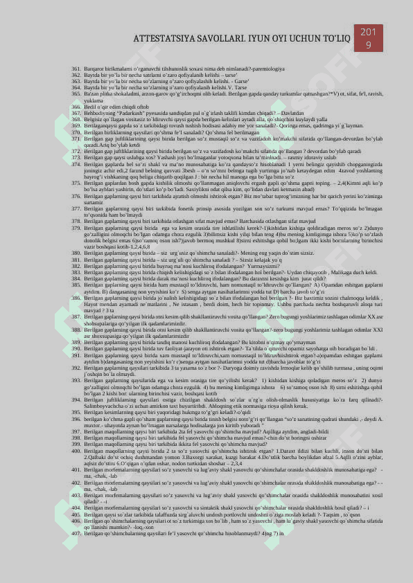 Adabiyot Attestatsiya savollari va javoblari 8