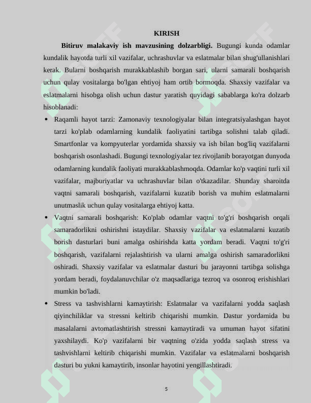 Shaxsiy vazifalar va eslatmalarni hisobga oluvchi dastur yaratish. 5