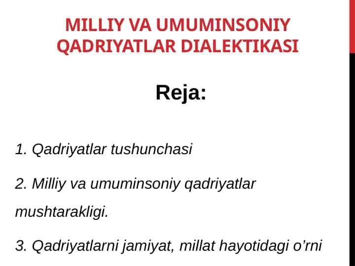 Milliy va umuminsoniy qadriyatlar 1