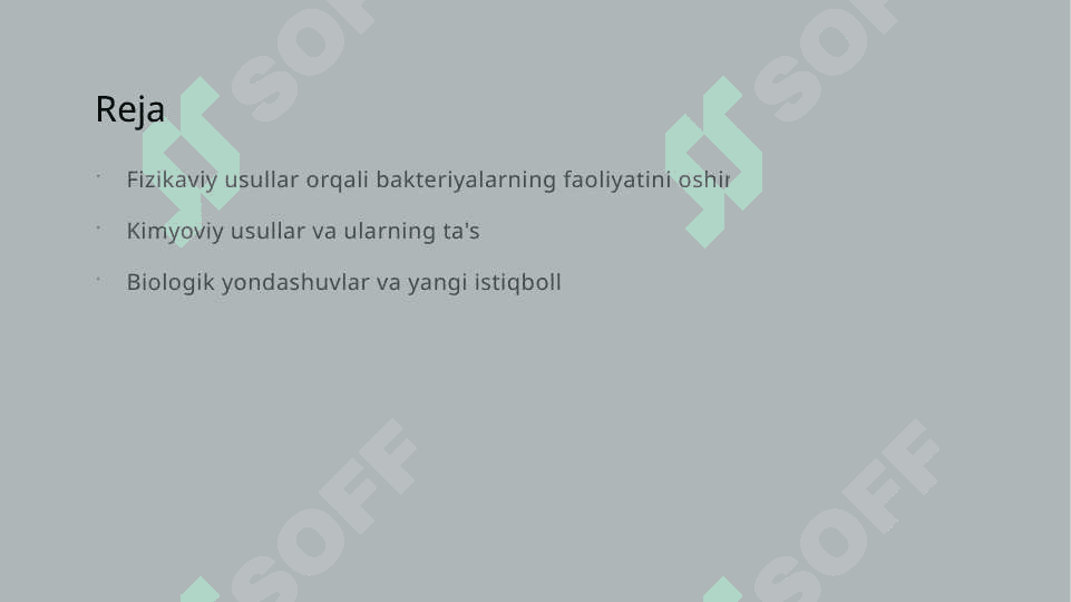 Bakteriyalarning faoliyatini jadallashtirish usullarining fizikaviy kimyoviy reaksiyalar 2