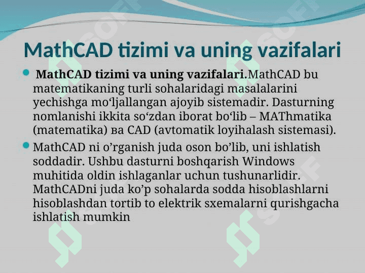 MathCAD dasturida  tenglama va tengsizliklar 3