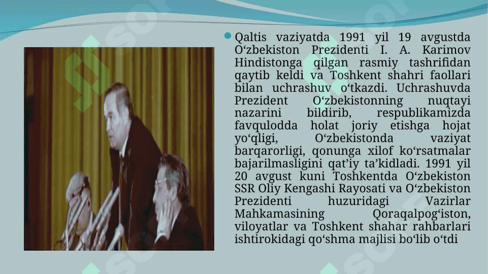 O‘zbekiston Respublikasi prezidenti Islom Karimov asarlari O`zbekiston tarixi bo`yicha asosiy manba 8
