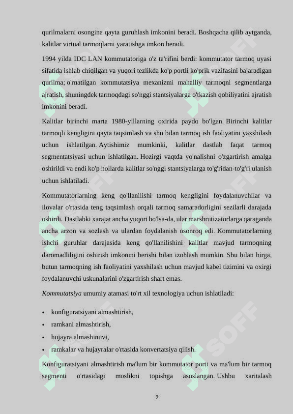 ZAMONAVIY  KOMMUTATSIYA TEXNOLOGIYALARI 8