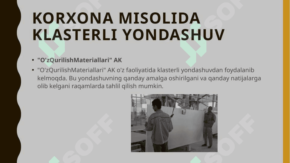 Qurilish materiallari sanoati innovatsion faoliyatida klasterli yondashuv ahamiyati. O'zQurilishMateriallari misolida, raqamlarda tahlil asosida 6