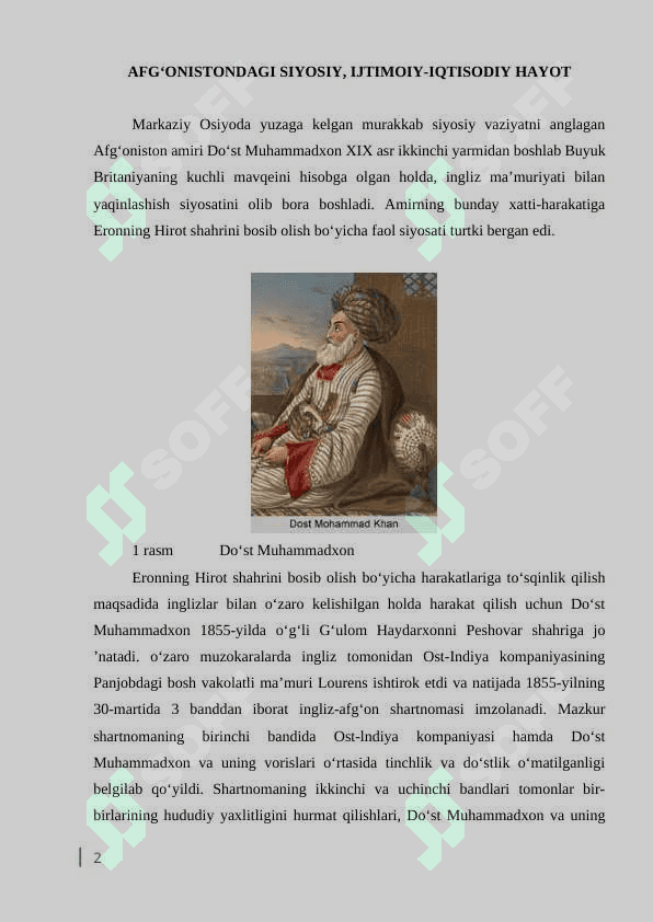 XIX asr XX asrning ikkinchi yarmida Afgʻoniston 2