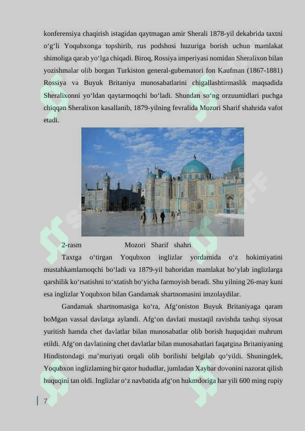 XIX asr XX asrning ikkinchi yarmida Afgʻoniston 7