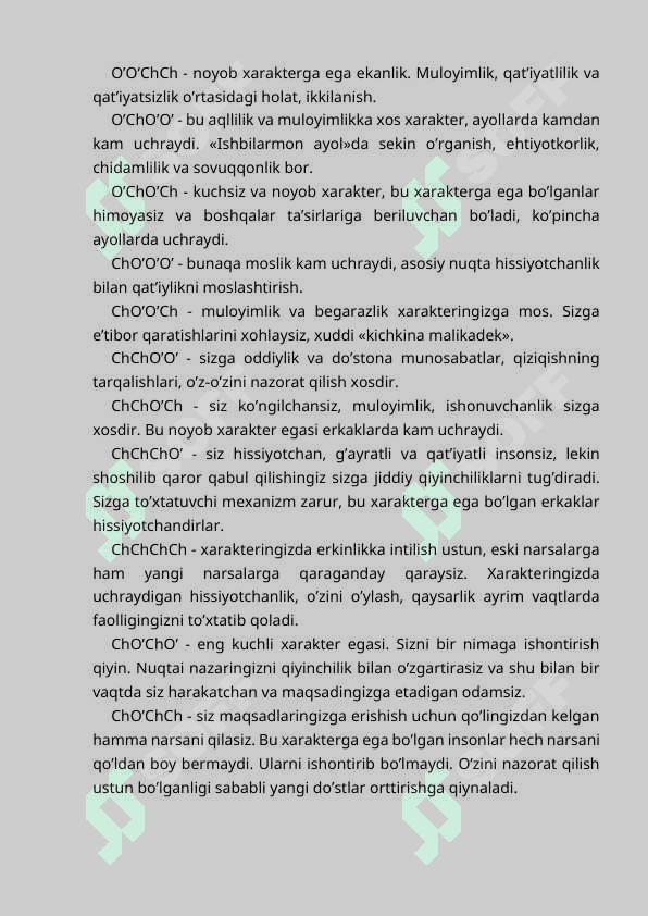Harakter xususiyati haqida test 2