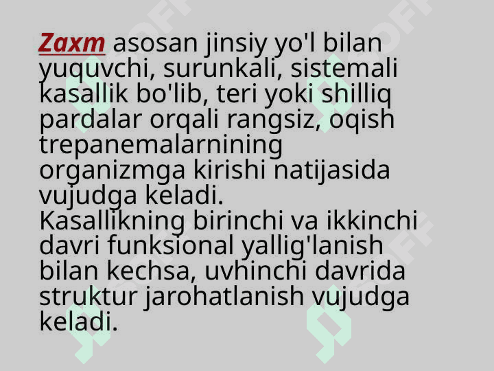 Zaxmning yomon sifatli kechishi haqida tushuncha. Patogenezi, klinik namoyonbo'lishining o'ziga xosligi 2