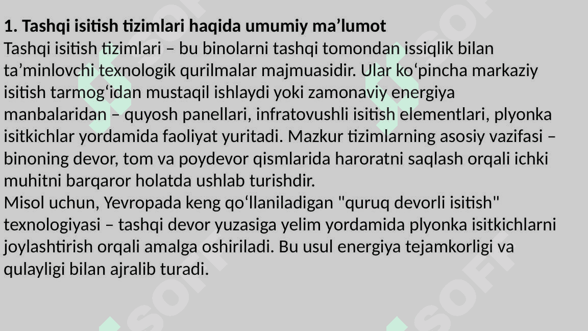 Binolarni tashqi isitish tizimlari Fasadlarni issiqlik izolyasiyasi 6