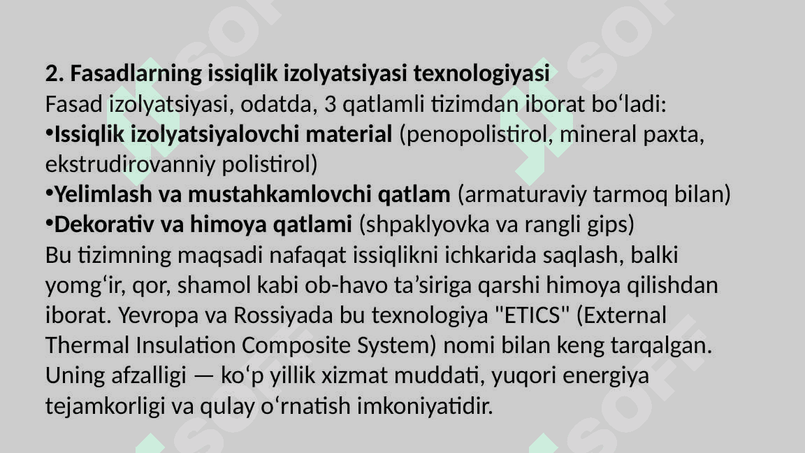Binolarni tashqi isitish tizimlari Fasadlarni issiqlik izolyasiyasi 7