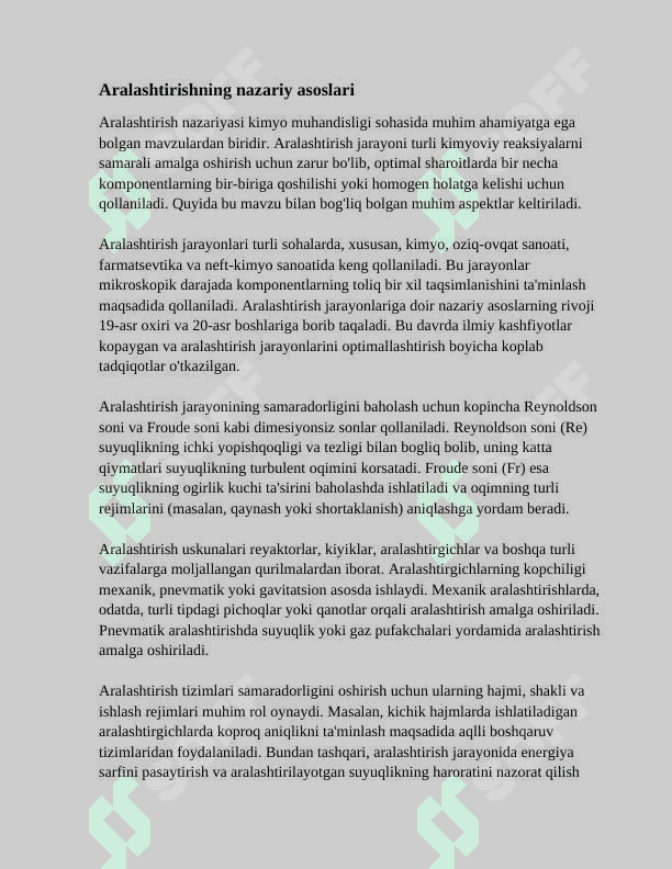 ARALASHTIRISH. SUYUQLIK MUHITLARINI ARALASHTIRISH 2