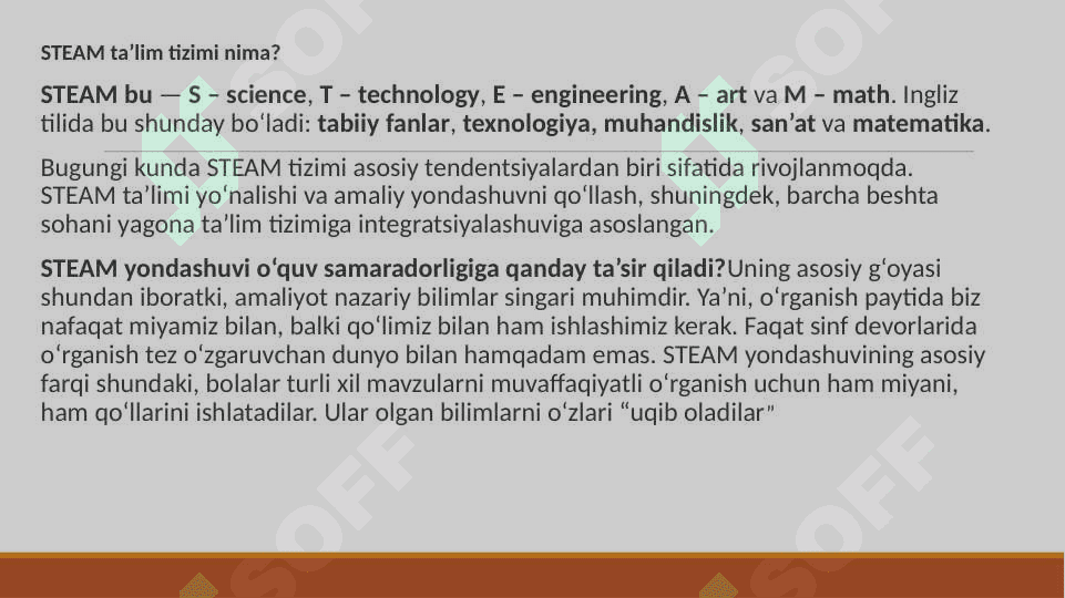 BOSHLANG‘ICH TA’LIMDA STEAM TA’LIM. O‘QUVCHILARNING BILIM, KO‘NIKMA VA MALAKALARINI TASHXIS ETISH 2
