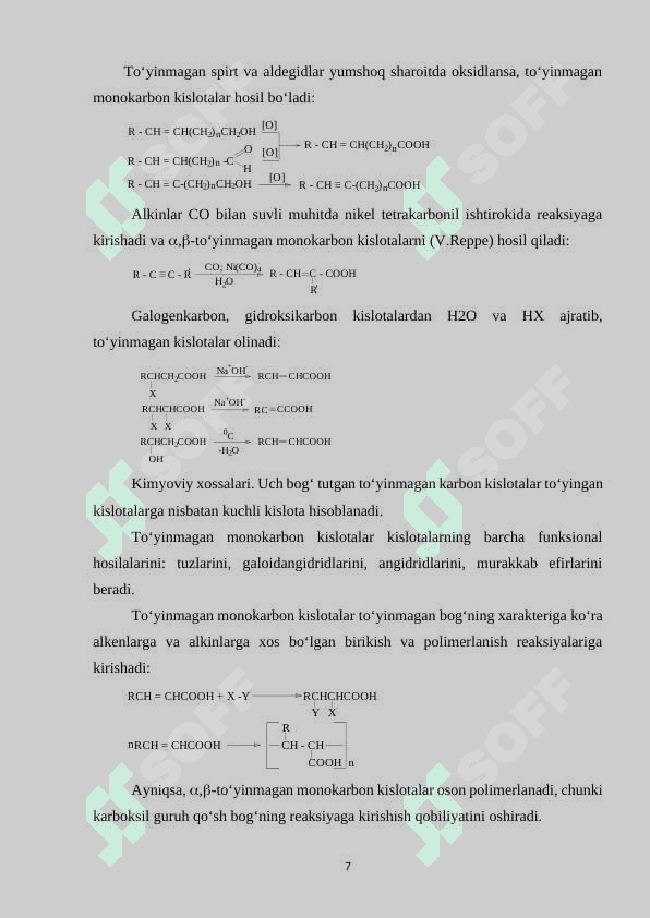 TOʻYINMAGAN KARBON KISLOTALAR, OLINISHI, TABIATDA UCHRASHI VA XOSSALARI 7
