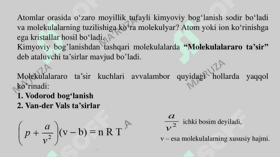 Molekulalararo ta’sir va uning xillari 2