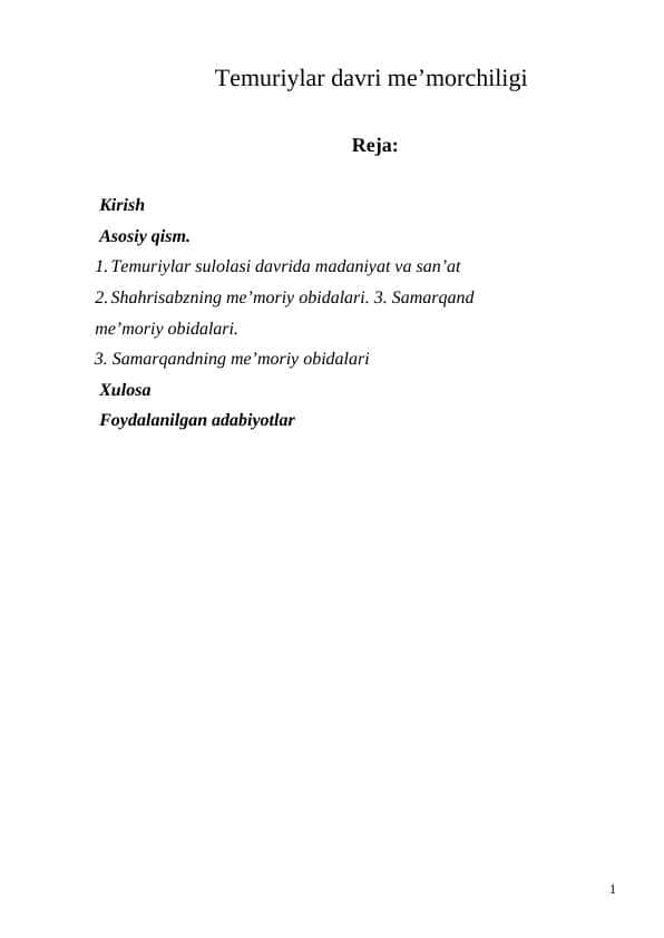 Temuriylar davri me’morchiligi 1