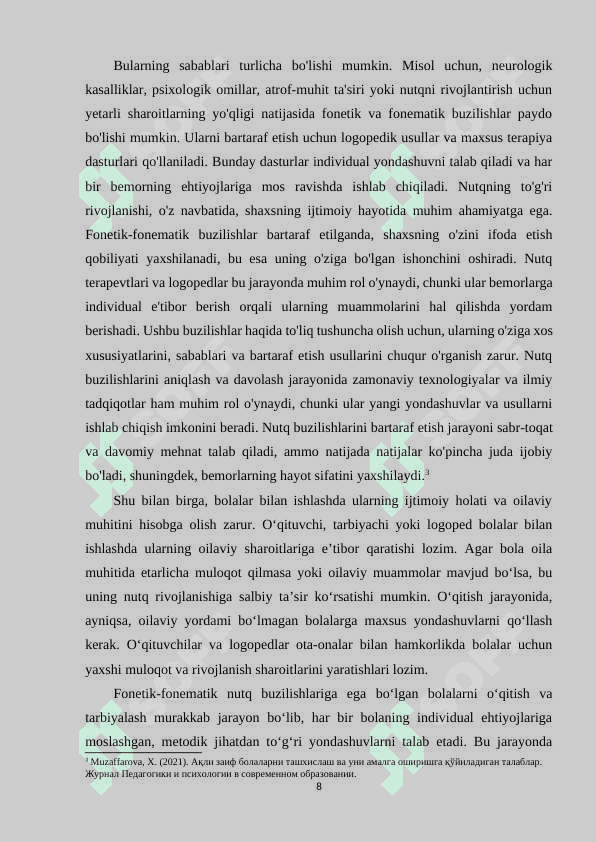 Fonetik-fonematik nutq buzilishlariga ega bo‘lgan bolalarni o‘qitish va tarbiyalash 8
