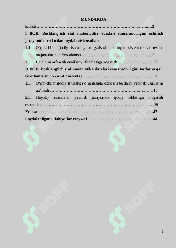 Boshlang‘ich sinf matematika darslari samaradorligini testlar orqali rivojlantirish (1-2-sinf misolida). 2