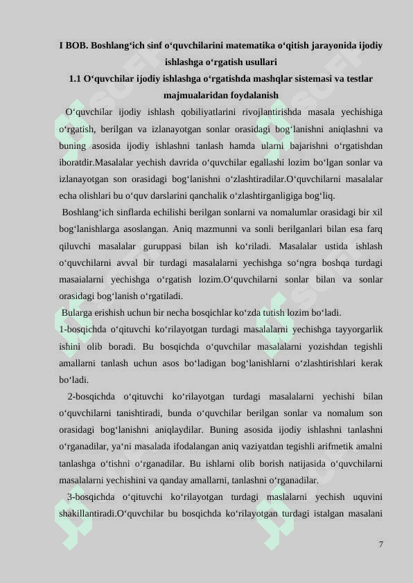 Boshlang‘ich sinf matematika darslari samaradorligini testlar orqali rivojlantirish (1-2-sinf misolida). 7