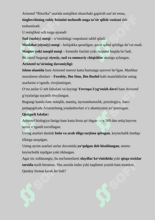 Aristotelning notiqlik san'ati haqidagi qarashlari 4