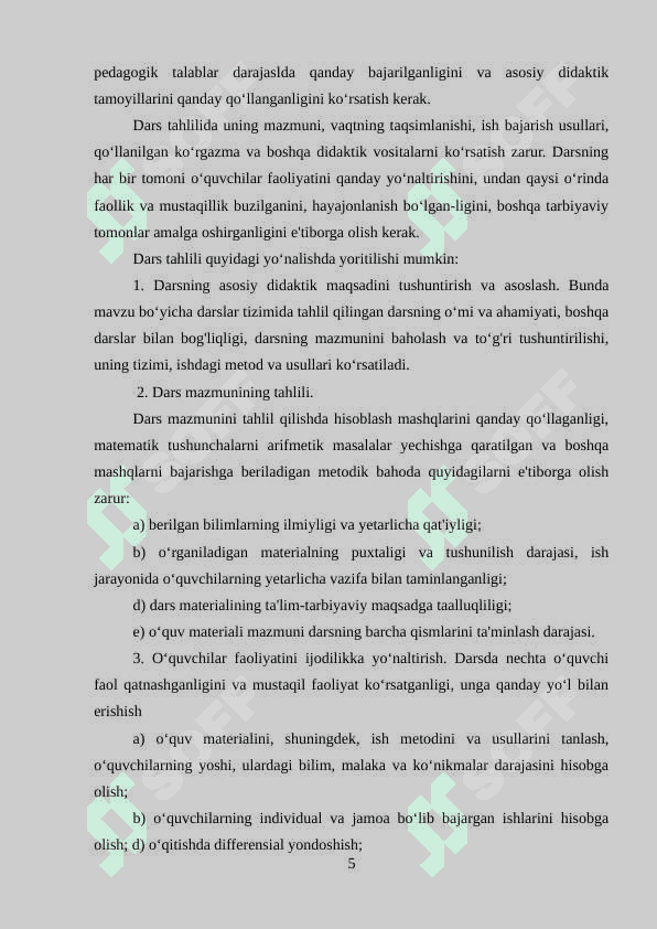 BOSHLANG‘ICH SINFLARDA MATEMATIKA DARSLIGI USTIDA IJODIY ISHLASH, DARSLIK TAHLILINI AMALGA OSHIRISH METODIKASI (1-SINF MISOLIDA) 5