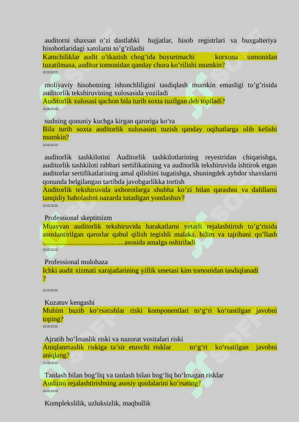 Audit test javobi bilan 5