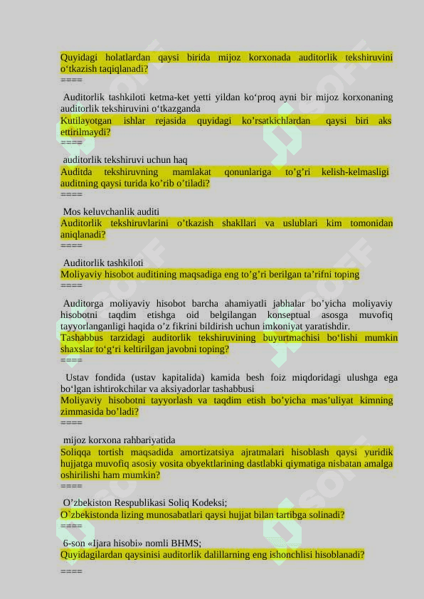 Audit test javobi bilan 6