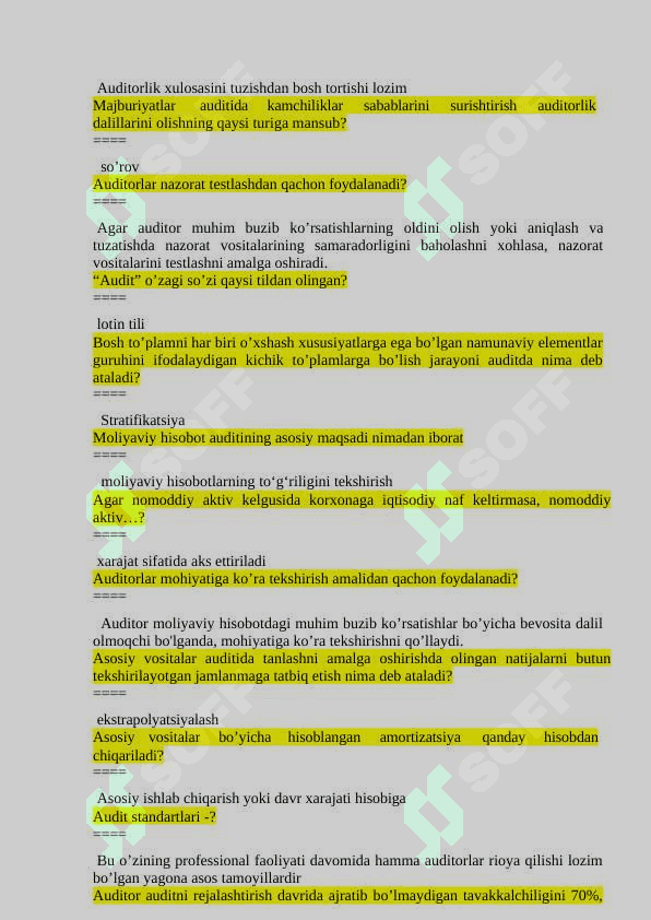 Audit test javobi bilan 8