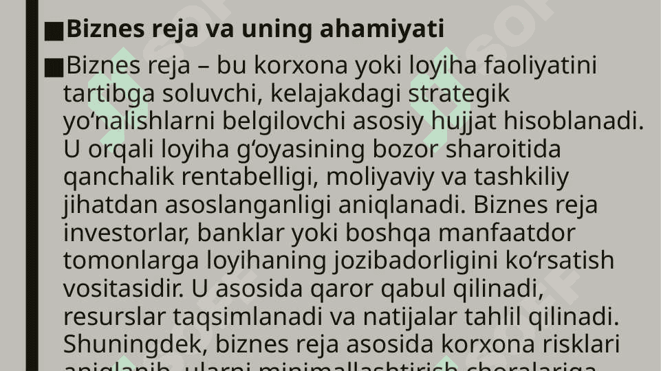 Biznes reja samaradorligini asoslash 3