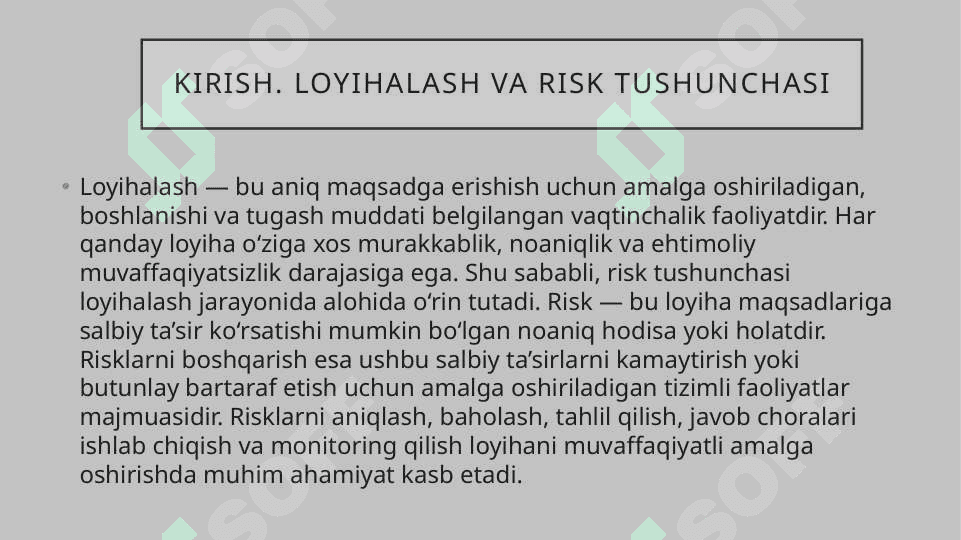 Loyihalashda risklarni boshqarish 2