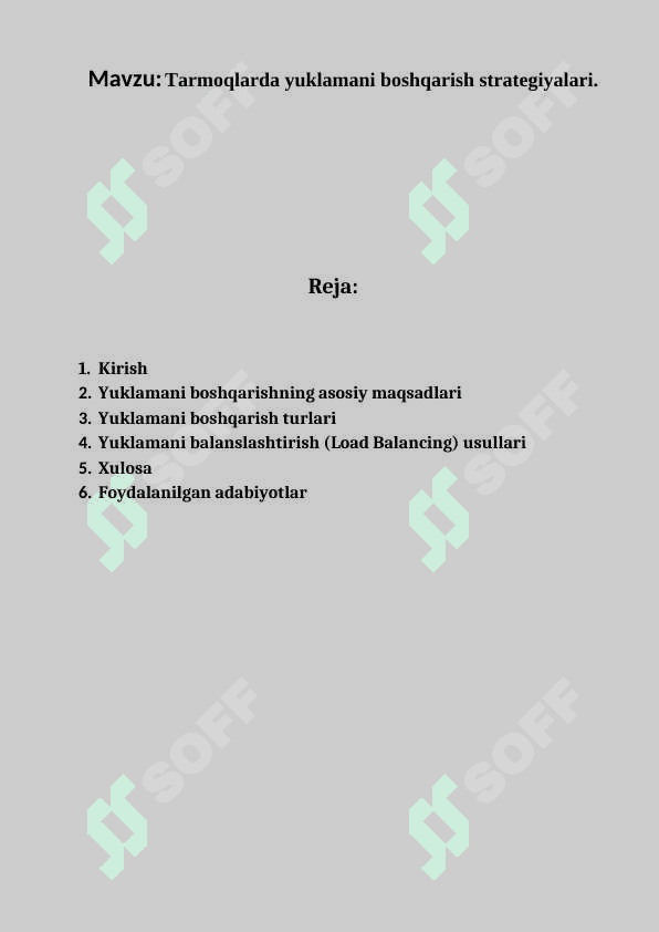 Mavzu: Tarmoqlarda yuklamani boshqarish strategiyalari. 2