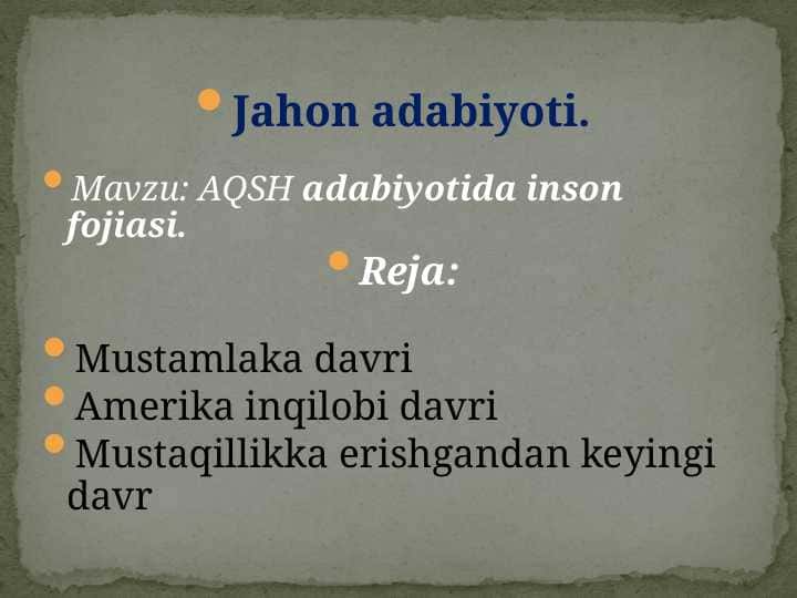 AQSH adabiyotida inson fojiasi.