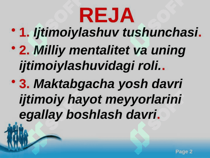 Ijtimoiylashuv tushunchasi, jarayoni, vositalari. Ijtimoiylashtirishning omillari mexanizmlari. Ijtimoiylashtirishda xalqi oĝishgan bolalar bilan ishlash metodlari. 2