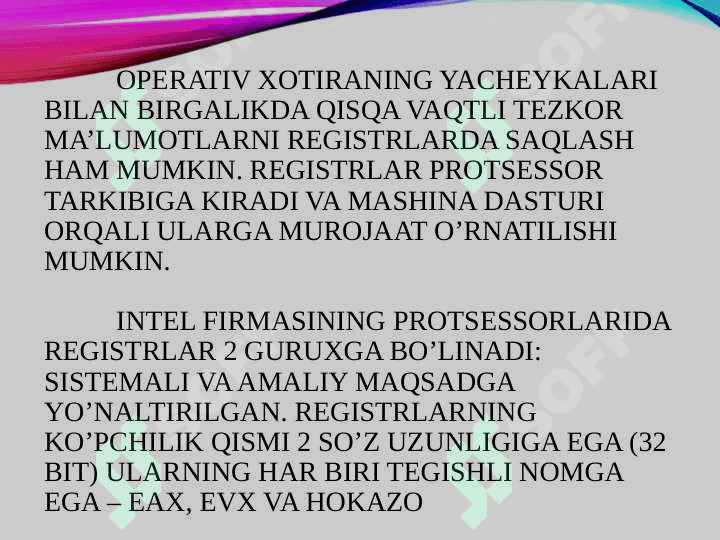 REGISTLAR,FLAGLAR Registrlar va ularning turlari, vazifalari, tasnifi. 3