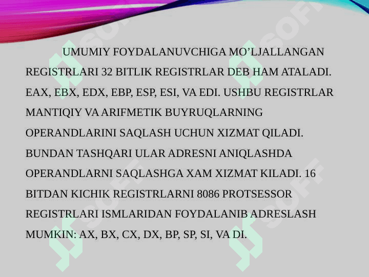 REGISTLAR,FLAGLAR Registrlar va ularning turlari, vazifalari, tasnifi. 5
