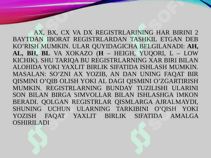 REGISTLAR,FLAGLAR Registrlar va ularning turlari, vazifalari, tasnifi. 8