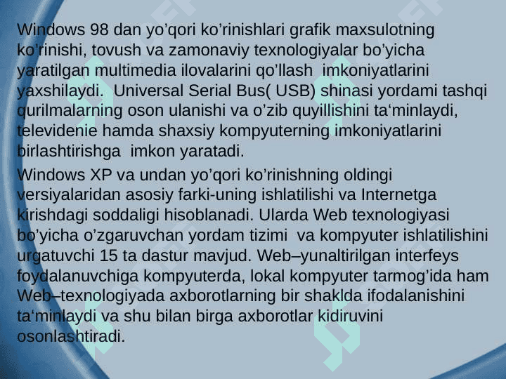 OPERATSION SISTEMA VA ULARNING TURLARI. 8