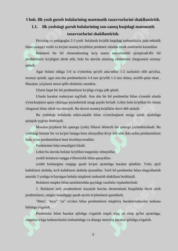 MAKTABGACHA TA’LIM TASHKILOTLARIDA ILK YOSH GURUH BOLALARINING MATEMATIK TASAVVURLARINI SHAKLLANTIRISH 5