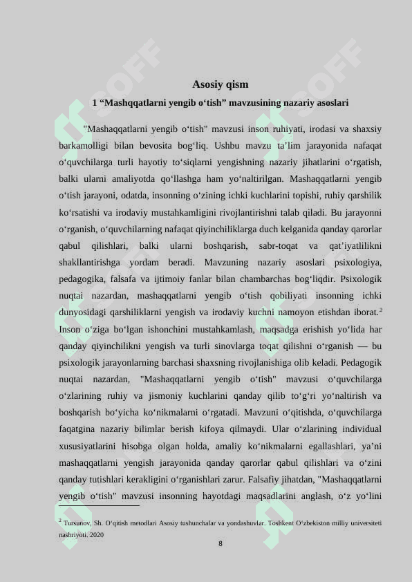 8-sinfda “mashaqqatlarni yengib o‘tish” mavzusini o’qitish metodikasi 8