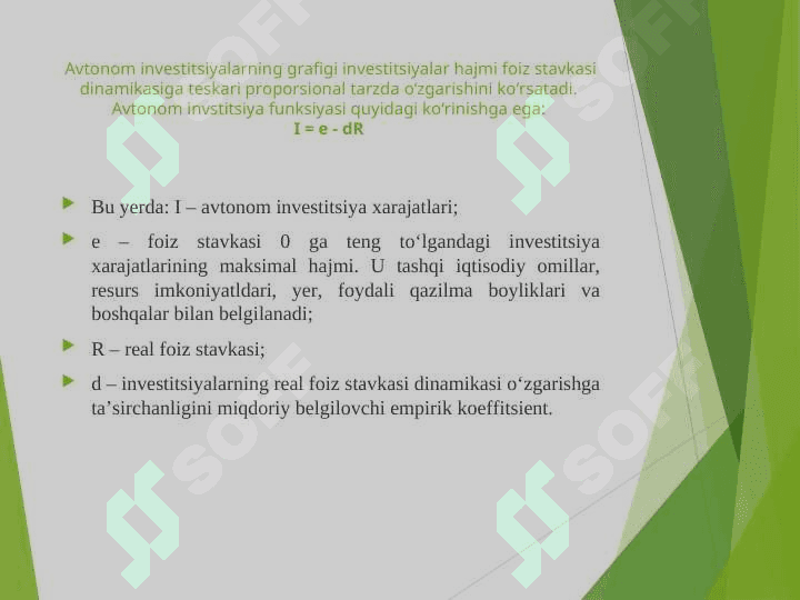 Investsitsiya funksiyasi va omillari. 6
