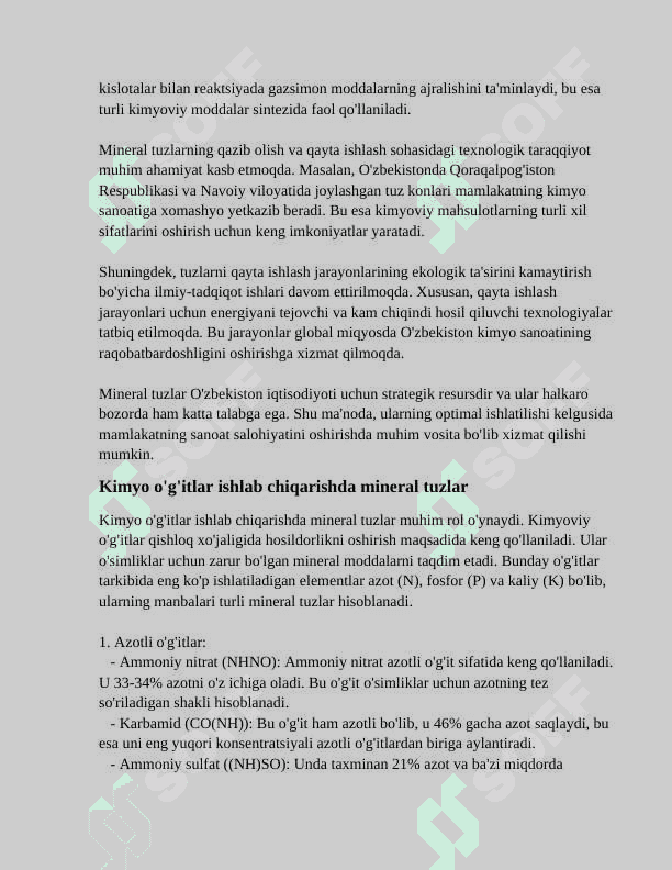 Mineral tuzlarning xalq xo'jaligidagi ahamiyati 3