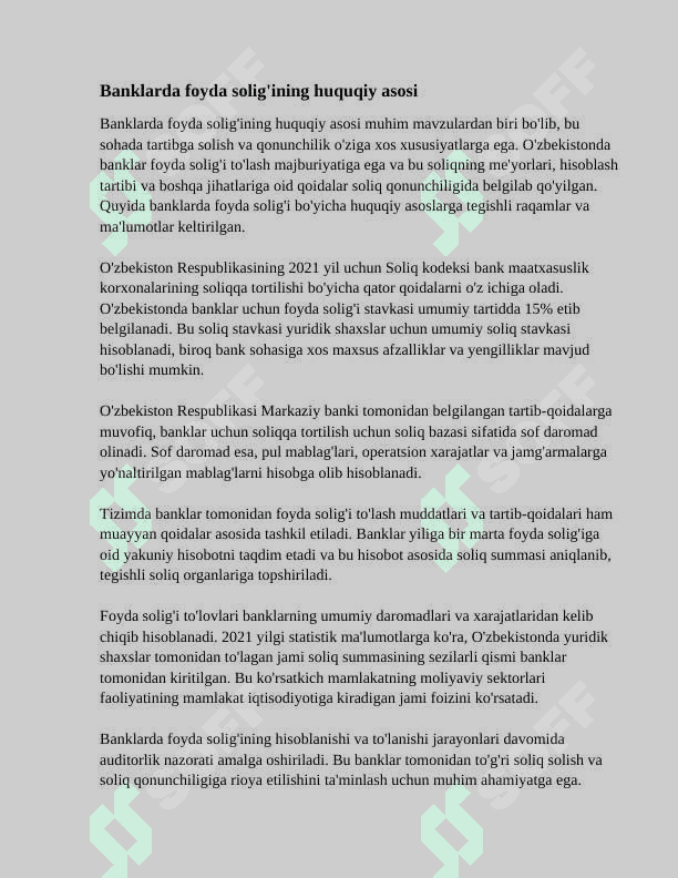 BANKLARDA FOYDA SOLIG'INI HISOBLASH VA TO'LASH TARTIBI 2