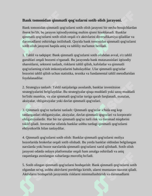 Bank tomonidan sotib olingan qimmatli qog'ozlar hisobi 2